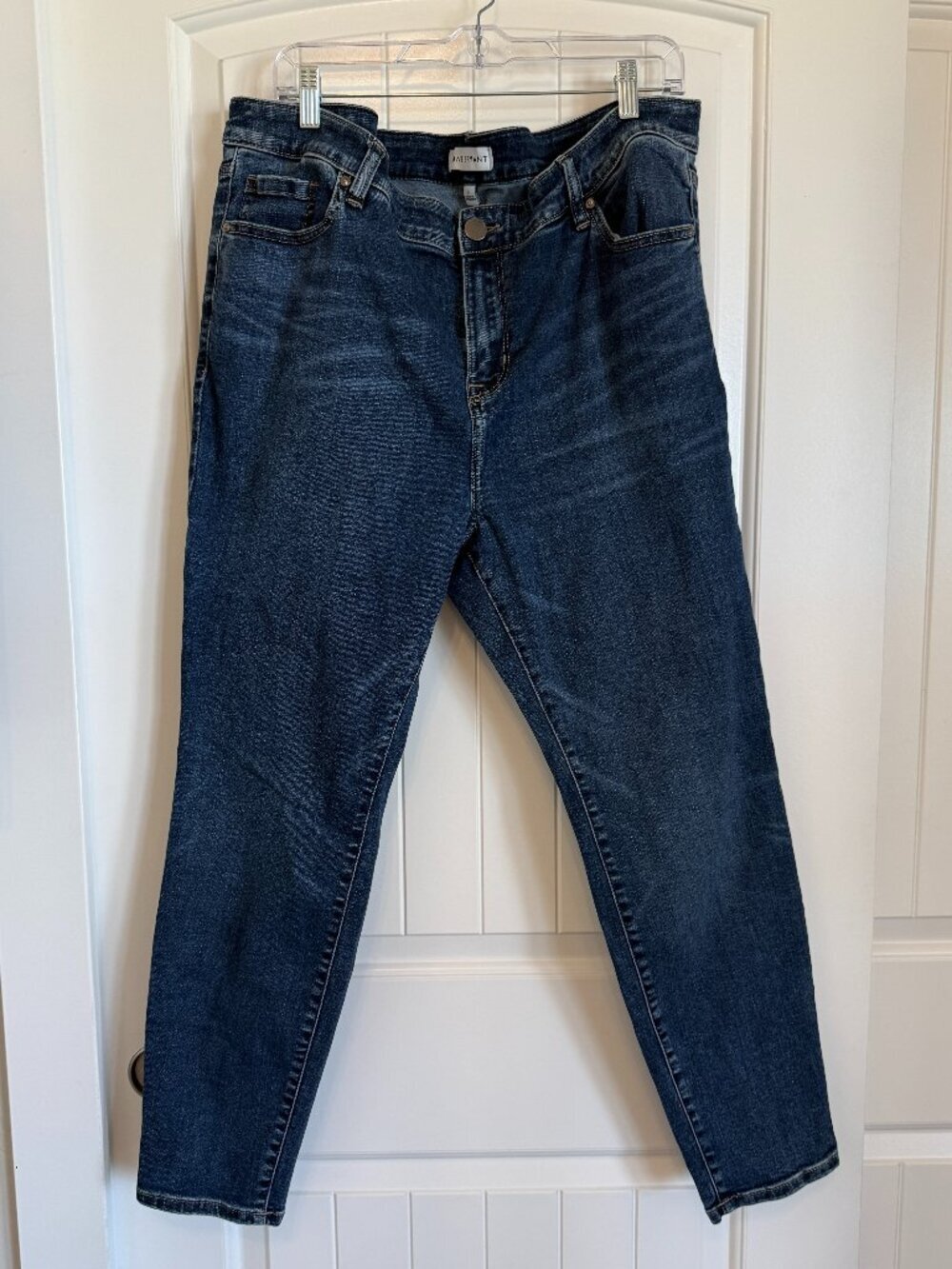 Lane Bryant stylish denim jeans with subtle whiskering and a classic five-pocket